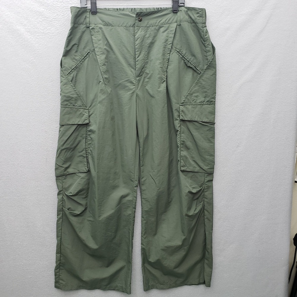 Halara Wide Leg Cargo Pants Olive Green Gorpcore 100% Nylon Baggy Size XL